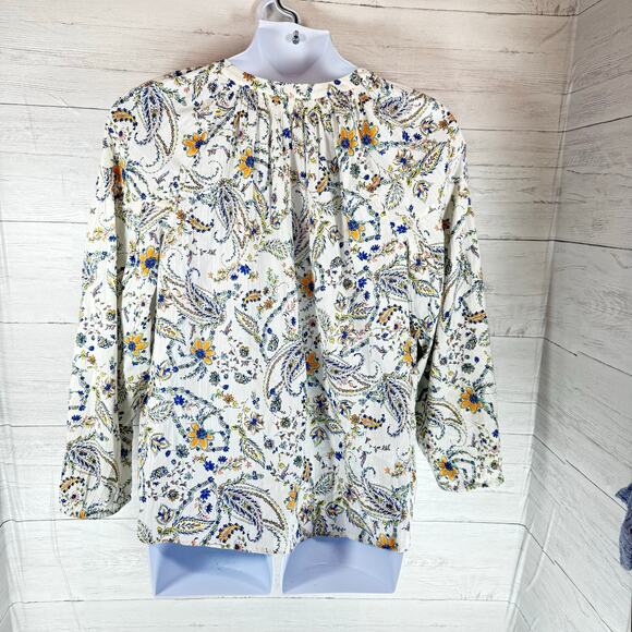 J. Jill XL white blue Floral Long Sleeve peasant blouse cottage coquette fall - Picture 2 of 7